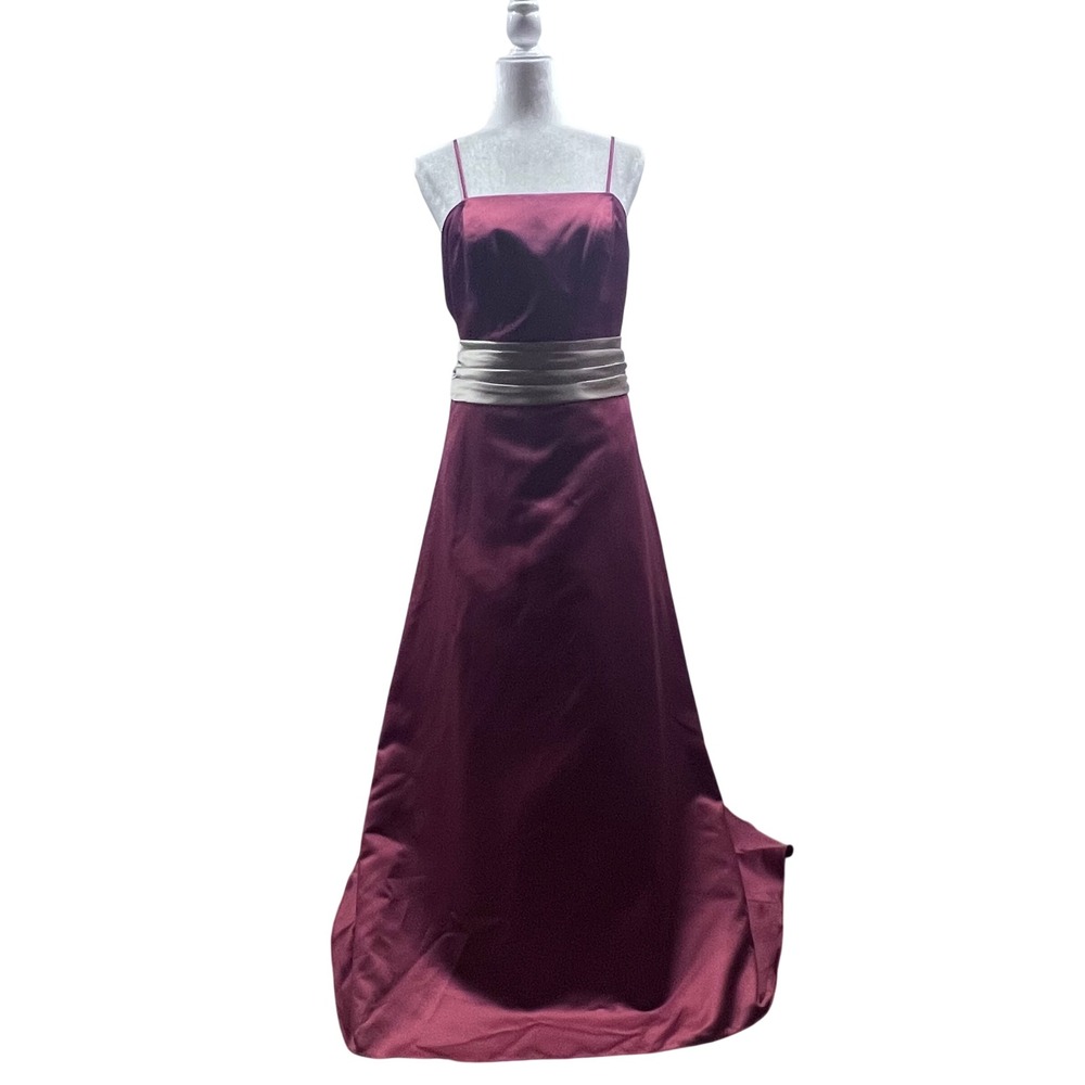 Alexia II Burgundy Satin Formal Gown Champagne Bow Waist Wrap Prom Dress 16
